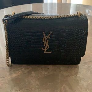 Saint Laurent Sunset Medium Croc-Embossed Crossbody Bag